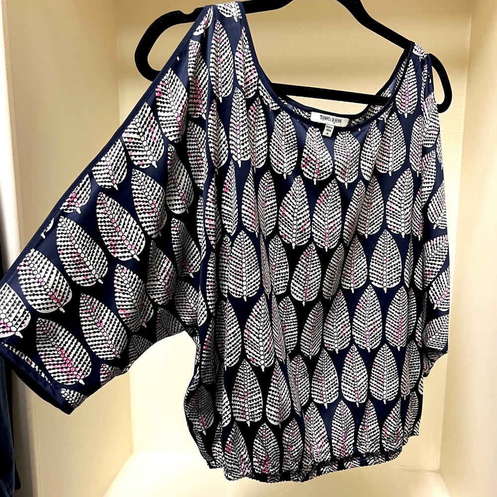 Cold shoulder, balloon waist, silk top. Size medium